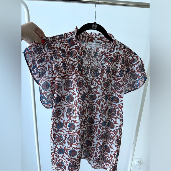 House of Harlow Paisley Blue and Brown Blouse with Flutter Sleeves size medium - Picture 2 of 10